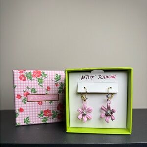 Betsy Johnson Pink Flower Earrings